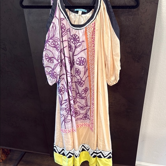 Bohemian Floral Mini Dress in Purple and Cream from Anthropologie - Picture 1 of 10